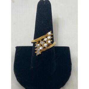 Gold-tone Cocktail Ring Clear Stones Statement